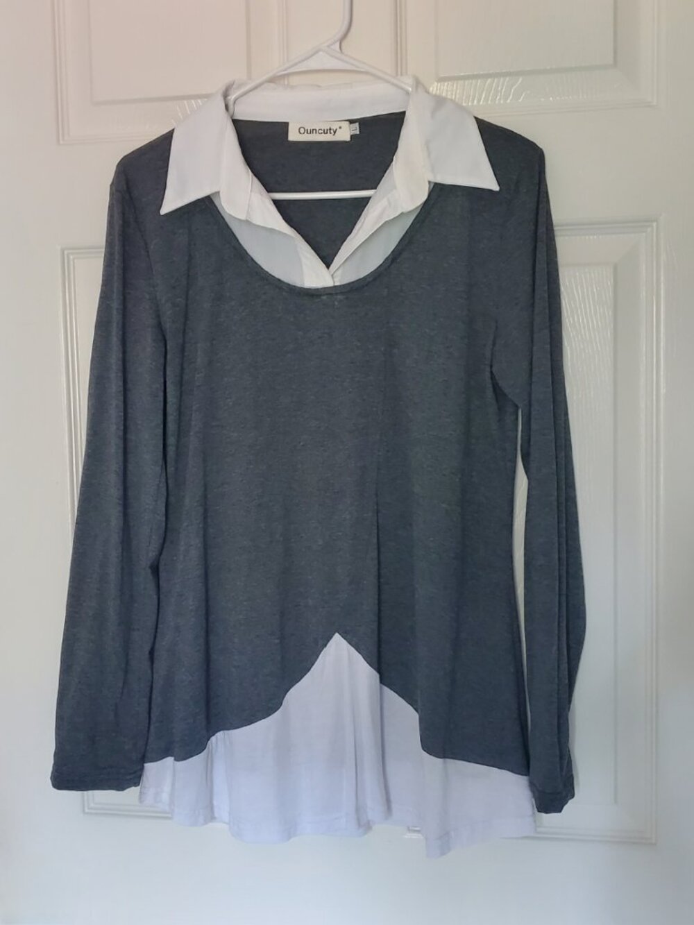 Women's Long Sleeve Contrast Collared Shirt - Large